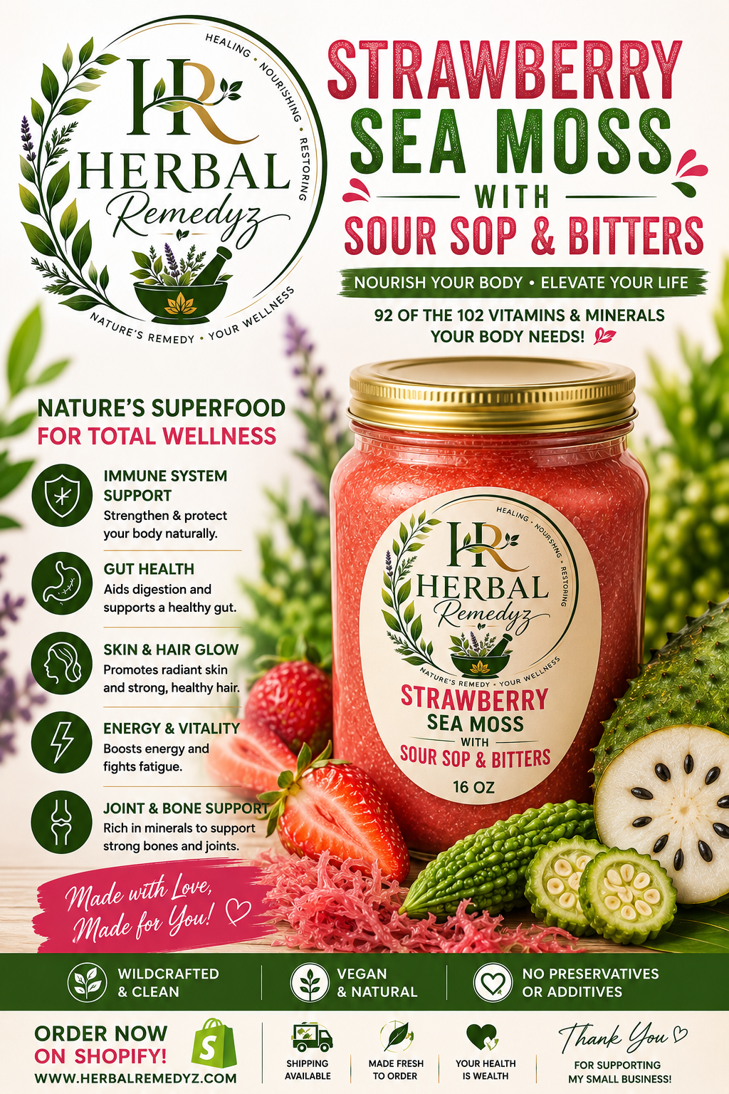 Strawberry SeaMoss with Soursop & Bitters